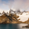 low cloud over fitz roy mountain range and laguna